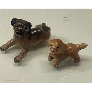Set of 2 Ceramic Porcelain Dog Puppies 1” To 1.5” decor art statue